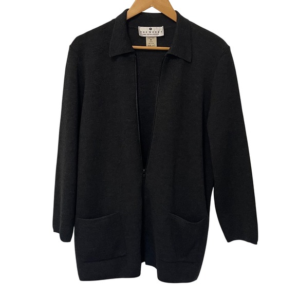 The Works Saks Fifth Avenue 100% Virgin Wool Gray Zip Mens Front Cardigan M‎
